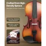 VEVOR Violin 4/4 355 mm fuld størrelse spillemandssæt massivtræ til begyndere mat brun