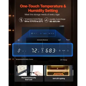 VEVOR Electric Humidor, 60L, 350 Counts Electric Cigar Humidor kabinet med kompressorkøling, konstant luftfugtighed og