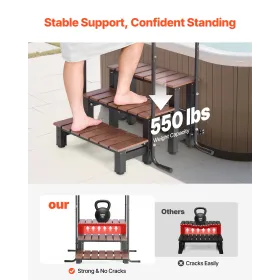 VEVOR Spabad Trin med gelænder, 3-trins Spa udendørs trapper, Heavy Duty 640,1 mm bred over jorden/oppustelig poolstige med 2