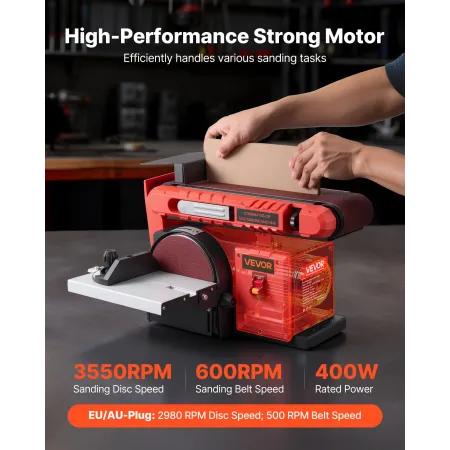 VEVOR 152,4 mm skivesliber & 101,6 mm x 914,4 mm båndsliber, 400 W professionel båndsliber kombi med 0 - 45° justerbar slid