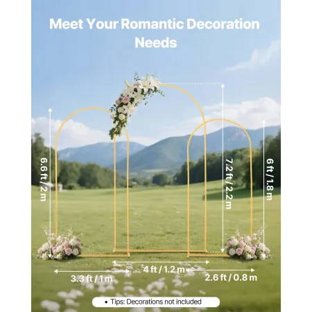 VEVOR Arch Backdrop Stand, Set of 3, 2.2/2/1.8 m , Stable Structure, Easy Assembly, Gold Metal Arch Backdrop Stand for Wedding, 