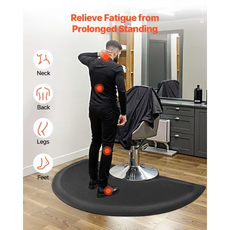 Salon Mat for Hair Stylist, 1520 x 910 mm Semi-circle Salon Chair Mat, 13mm Thickened Anti Fatigue Barber Shop Floor Mat with Ro