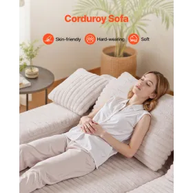 210 cm Oversized Double Chaise Lounge, Corduroy Fabric Sectional Sofa, Cozy Deep Seat Loveseat Sofa with Soft Cushions and Throw