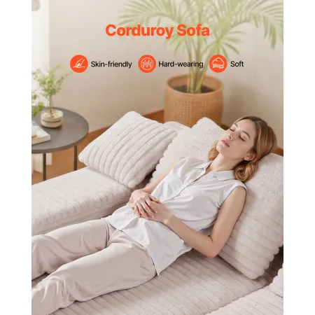 210 cm Oversized Double Chaise Lounge, Corduroy Fabric Sectional Sofa, Cozy Deep Seat Loveseat Sofa with Soft Cushions and Throw