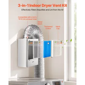 3-in-1 Indoor Dryer Vent Kit,Premium ABS Material Fits 99 mm Exhaust Port, Smart Overheating Reminder Exhaust Hood & Easy Detach