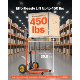 Hydraulic Material Lift Winch Stacker, 205 kg Load Capacity, Pallet Truck Dolly with Fork Lift Table, 900 mm Max Lifting Height,