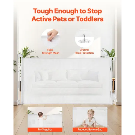 VEVOR Retractable Baby Gate, Extends to 1430 mm Wide, 795 mm Tall, with Security Lock, Easy to Use, Walk Through Without Trippin