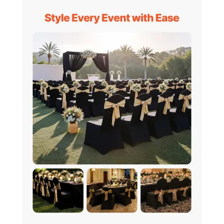 100 Pcs Black Chair Covers, Polyester Spandex Chair Cover, Stretch Slipcovers for Wedding Party Dining Banquet Flat-Front Chair 