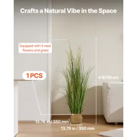 kunstgræsplante, 1194 mm sivblomstergræs i krukke, Premium PVC