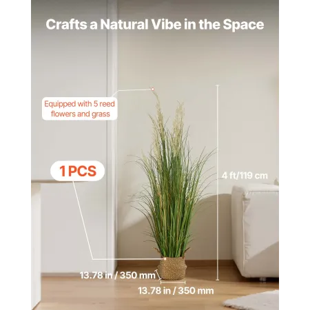 kunstgræsplante, 1194 mm sivblomstergræs i krukke, Premium PVC