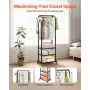 Clothes Rack, Rolling Clothing Garment Rack with Hanging Rod and Side Hooks, 3 Storage Shelves, 45 kg Load Capacity, Heavy Duty 