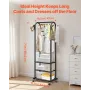 Clothes Rack, Rolling Clothing Garment Rack with Hanging Rod and Side Hooks, 3 Storage Shelves, 45 kg Load Capacity, Heavy Duty 