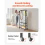 Clothes Rack, Rolling Clothing Garment Rack with Hanging Rod and Side Hooks, 3 Storage Shelves, 45 kg Load Capacity, Heavy Duty 