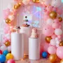 Wedding Flower Stand, 3PCS 60/75/90cm Round Cylinder Plinth, White Pedestal Stand with PVC Lid, Cylindrical Pedestal Stands for 