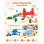 113PCS Wooden Train Set, for Kids Ages 3-8, Wood Train Track Toy with Storage Box, City Scene Railway Playset, Compatible with M