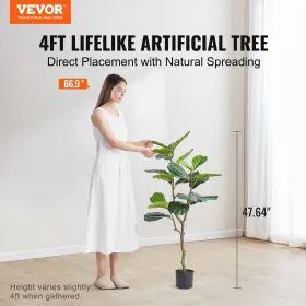 Kunstig fiddleblad Figtræ, 4 ft, Sikker PE-materiale og anti-tip Tilt Protection Low-vedligeholdelsesfaux-plante, naturtro grøn