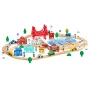 113PCS Wooden Train Set, for Kids Ages 3-8, Wood Train Track Toy with Storage Box, City Scene Railway Playset, Compatible with M