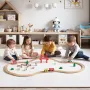 Wooden Train Set, 39PCS, Wood Train Track with Magnetic Trains and Railway Accessories, Compatible with Major Brands, Small Town