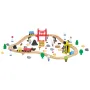70PCS Wooden Train Set, with Magnetic Crane, Wood Train Track Toy for Kids Ages 3-8, Construction Crane Railway Set, Compatible 