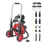 Drain Cleaner Machine 30m x 13mm, Auto Feed Sewer Snake Auger on Wheels - with 8 Cutters & Air-Activated Foot Switch for 50mm to