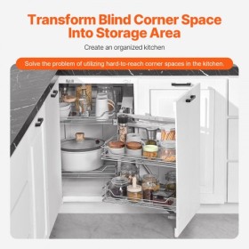 2 Tier Blind Corner Pull Out Organizer Chrome Kitchen Cabinet Basket