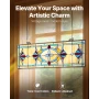 Stained Glass Window Panel, 813 x 250 mm, Tiffany Style Hanging Transom Window Panel with Chain, Large Horizontal Rectangle Stai