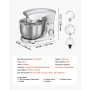 Standmixer, 4,2 L elektrisk køkkenmixer, 1500W dejmixer, 10 +