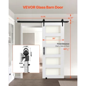 VEVOR Sliding Barn Door, 762 x 2134mm, High-Strength MDF Panel and Glass, Barn Door with Hardware Kit, Water-Proof PVC Surface, 