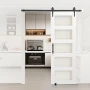 Sliding Barn Door, 762 x 2134mm, High-Strength MDF Panel and Glass, Barn Door with Hardware Kit, Water-Proof PVC Surface, Easy t