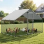 Metal Chicken Coop, 9.8x6.5x6.5ft Large Walk-in Chicken Runs with Cover, Spire Roof Hen House Enclosure with Security Lock, Outd