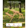 2-in-1 Transforming Interchangeable Picnic Table, Outdoor Wooden Table and Bench Set, Portable Foldable Bench with Umbrella Hole