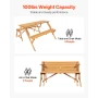 2-in-1 Transforming Interchangeable Picnic Table, Outdoor Wooden Table and Bench Set, Portable Foldable Bench with Umbrella Hole