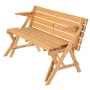 2-in-1 Transforming Interchangeable Picnic Table, Outdoor Wooden Table and Bench Set, Portable Foldable Bench with Umbrella Hole