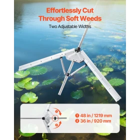 Lake Weed Cutter, Pond Aquatic Plant Cutting Tool with 1.21 m Max. Cut Width, Sharp and Heavy-Duty Steel Blades, Pond Rake with 