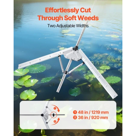 Lake Weed Cutter, Pond Aquatic Plant Cutting Tool with 1.21 m Max. Cut Width, Sharp and Heavy-Duty Steel Blades, Pond Rake with 