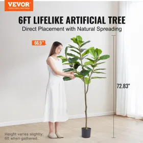 Kunstig fiddleblad Figtræ, 6 ft, Sikker PE-materiale og anti-tip Tilt Protection Low-vedligeholdelsesfaux-plante, naturtro grøn