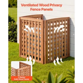 VEVOR Wooden Privacy Fence, 810 x 960 mm Air Conditioner Fence, 3 Panel Solid Outdoor Wood Privacy Screen with Adjustable Angle,