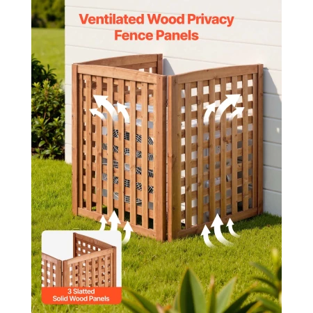 Wooden Privacy Fence, 810 x 960 mm Air Conditioner Fence, 3 Panel Solid Outdoor Wood Privacy Screen with Adjustable Angle, Hinge
