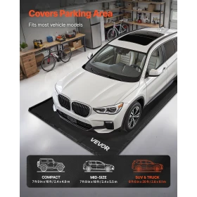 Containment Mat, 2.6 x 6.1 m, Non-Slip PVC Garage Floor Mat with a Cleaning Squeegee Broom, Heavy Duty Durable Waterproof Protec
