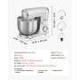 Standmixer, 5,7 L elektrisk køkkenmixer, 1500W dejmixer, 10