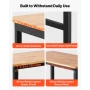 Adjustable Workbench on Wheels, 680 kg Capacity, 122 x 60 cm Oak Wood Top Workbench with 72.5-107.5 Height Adjustment, Heavy-Dut