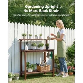 VEVOR Potting Bench Table, Outdoor Gardening Workstation with 91 x 49.5 cm Wood Tabletop, Garden Planting Work Station with Stor