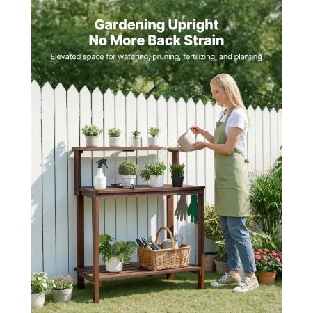 Potting Bench Table, Outdoor Gardening Workstation with 91 x 49.5 cm Wood Tabletop, Garden Planting Work Station with Storage Sh