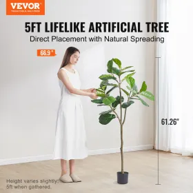 Kunstig fiddleblad Figtræ, 5 ft, Sikker PE-materiale og anti-tip Tilt Protection Low-vedligeholdelsesfaux-plante, naturtro grøn