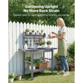 VEVOR Potting Bench Table, Outdoor Gardening Workstation with Sink, 94-140 cm Adjustable Wood Tabletop, Garden Work Station with