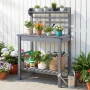 Potting Bench Table, Outdoor Gardening Workstation with Sink, 94-140 cm Adjustable Wood Tabletop, Garden Work Station with Stora
