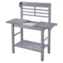 Potting Bench Table, Outdoor Gardening Workstation with Sink, 94-140 cm Adjustable Wood Tabletop, Garden Work Station with Stora
