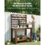 Potting Bench Table, Outdoor Gardening Workstation with 115 x 66 cm Stainless Steel Tabletop, Storage Shelves, 4 Casters, Hooks,