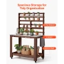 Potting Bench Table, Outdoor Gardening Workstation with 115 x 66 cm Stainless Steel Tabletop, Storage Shelves, 4 Casters, Hooks,