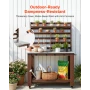 Potting Bench Table, Outdoor Gardening Workstation with 115 x 66 cm Stainless Steel Tabletop, Storage Shelves, 4 Casters, Hooks,